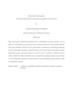 Syntactic Stylometry: Using Sentence Structure for Authorship