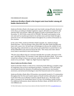 Anderson Brothers Bank is Largest Auto Loan Lender in SC