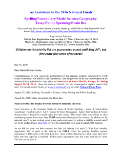 An Invitation to the 2016 National Finals Spelling/Vocabulary/Math
