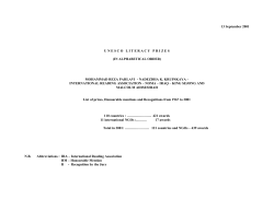 13 September 2001 U N E S C O   L I T E R A C Y   P R I Z E S (IN