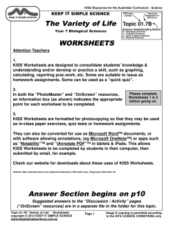 The Variety of Life WORKSHEETS Answer Section begins on p10