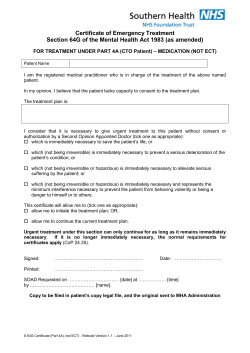 Certificate of Emergency Treatment Section 64G of the Mental