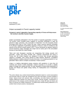 Uniper successful in French capacity market