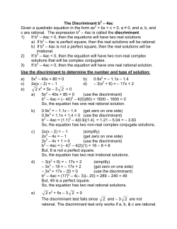 The Discriminant b2 &ndash; 4ac