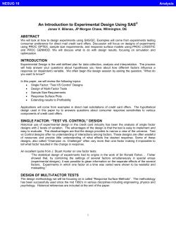 An Introduction to Experimental Design Using SAS