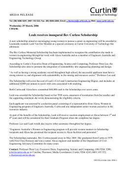 Leah receives inaugural Bev Corless Scholarship