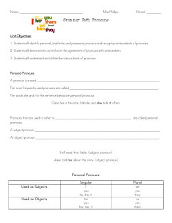 Grammar Unit: Pronouns