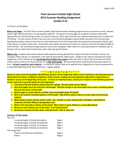 Paul Laurence Dunbar High School 2013 Summer Reading