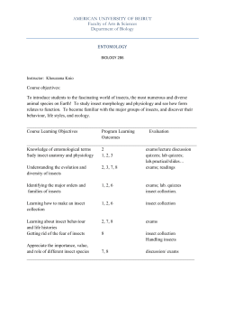 BIOL 286 Entomology Course Learning Outcomes