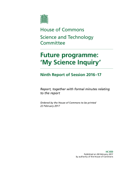 Future programme: `My Science Inquiry`