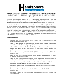 HEMISPHERE ENERGY ANNOUNCES A 36% INCREASE IN