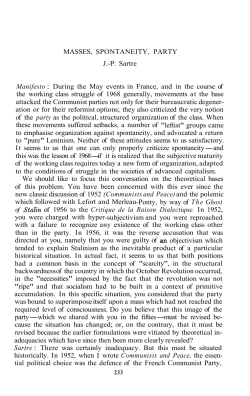 MASSES, SPONTANEITY, PARTY J.-P. Sartre Manifesto : During the