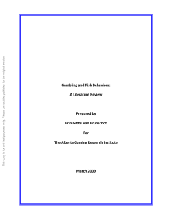 Gambling and Risk Behaviour - Legislative Assembly of Alberta