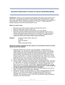 Gravimetric Determination of Calcium as Calcium Oxalate