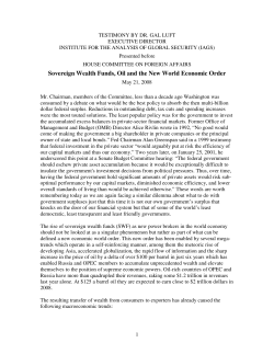 Sovereign Wealth Funds, Oil and the New World Economic Order