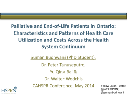 Palliative and End-of-Life Patients in Ontario: Characteristics and