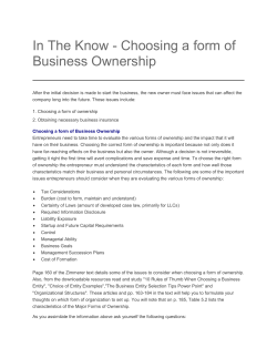 In The Know - Choosing a form of Business Ownership