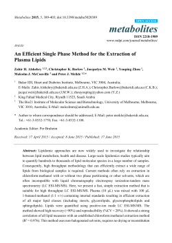 An Efficient Single Phase Method for the Extraction of Plasma Lipids