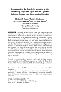 Understanding the Search for Meaning in Life: Personality