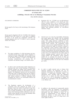 No 312/2014 of 26 March 2014 establishing a Network Code on Gas