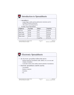 Introduction to Spreadsheets Electronic Spreadsheets