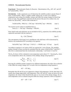 CHM130 &ndash; Thermodynamic Reaction Experiment: Thermodynamic