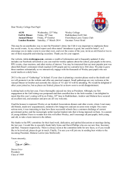 2013 Newsletter and Mailshot - Wesley College Past Pupils Union