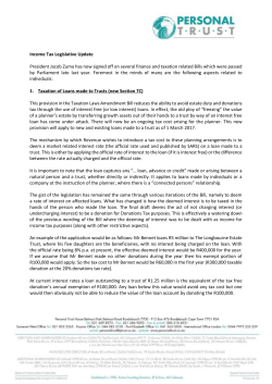 Income Tax Legislative Update President Jacob Zuma has now