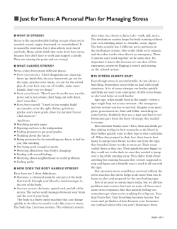 Just for Teens: A Personal Plan for Managing Stress