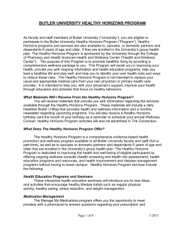 BUTLER UNIVERSITY HEALTHY HORIZONS PROGRAM