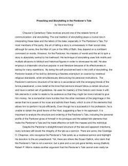 Preaching and Storytelling in the Pardoner`s Tale by Veronica Nargi