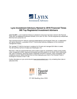 Lynx Investment Advisory Named to 2016 Financial Times 300 Top