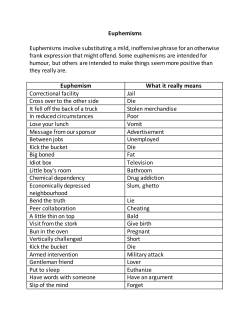 Euphemisms Euphemisms involve substituting a mild, inoffensive