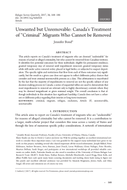 Unwanted but Unremovable: Canada`s Treatment of &ldquo;Criminal