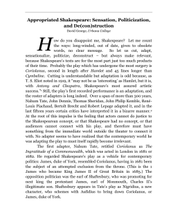 Appropriated Shakespeare: Sensation, Politicization, and De(con