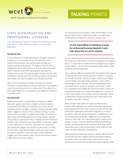 State Authorization and Professional Licensure