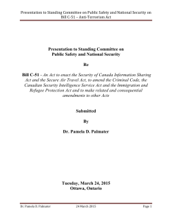 Presentation to Standing Committee on Public Safety and National