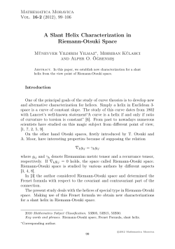 A Slant Helix Characterization in Riemann