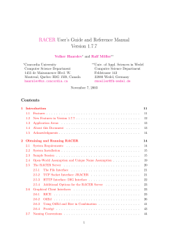 RACER User`s Guide and Reference Manual (Version