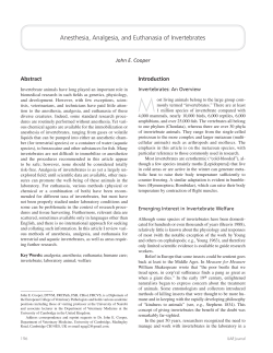 Anesthesia, Analgesia, and Euthanasia of Invertebrates