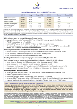 Sanofi Announces Strong Q3 2016 Results