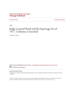 Judge Learned Hand and the Espionage Act of 1917