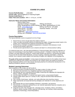 COURSE SYLLABUS Course Description: Student Learning