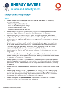Energy management lesson and activity ideas
