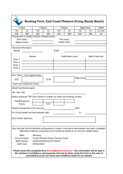 Booking Form, East Coast Pleasure Diving (Sandy Beach)