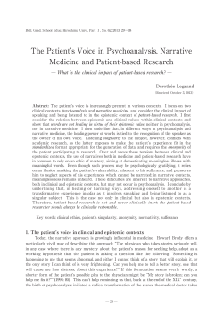 The Patient`s Voice in Psychoanalysis, Narrative Medicine and
