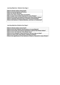 Learning Objectives Hinduism Key Stage 1 Learning objectives