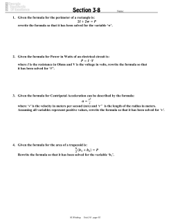 1. Given the formula for the perimeter of a rectangle is: + = rewrite