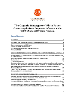 The Organic Watergate&mdash;White Paper