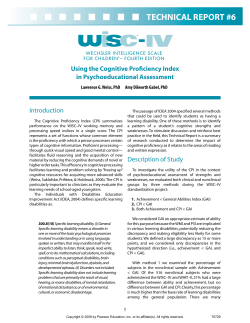 WISC-IV Technical Report #6: Using the Cognitive Proficiency Index